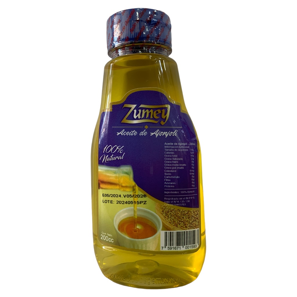 ACEITE DE AJONJOLI ZUMEY 200CC