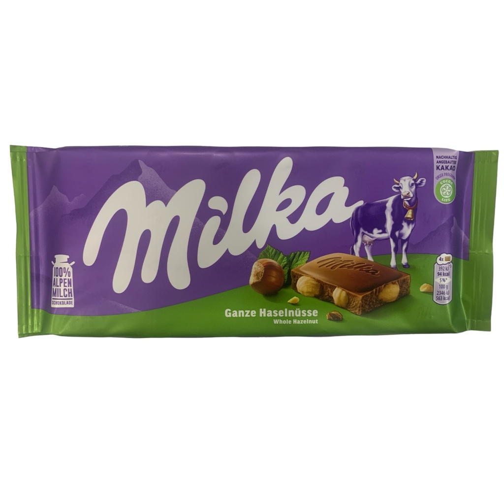 CHOCOLATE AVELLANA MILKA 100 GR (GANZE HASELNÜSSE)