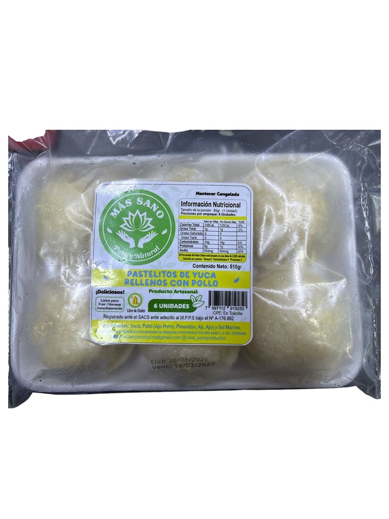 PASTELES DE YUCA POLLO MAS SANO 6 UND