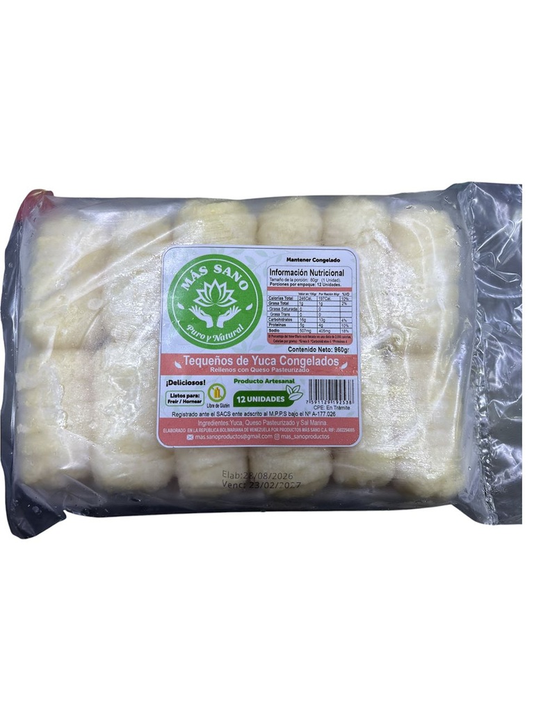 TEQUEÑOS DE YUCA CON QUESO MAS SANO 12 UND