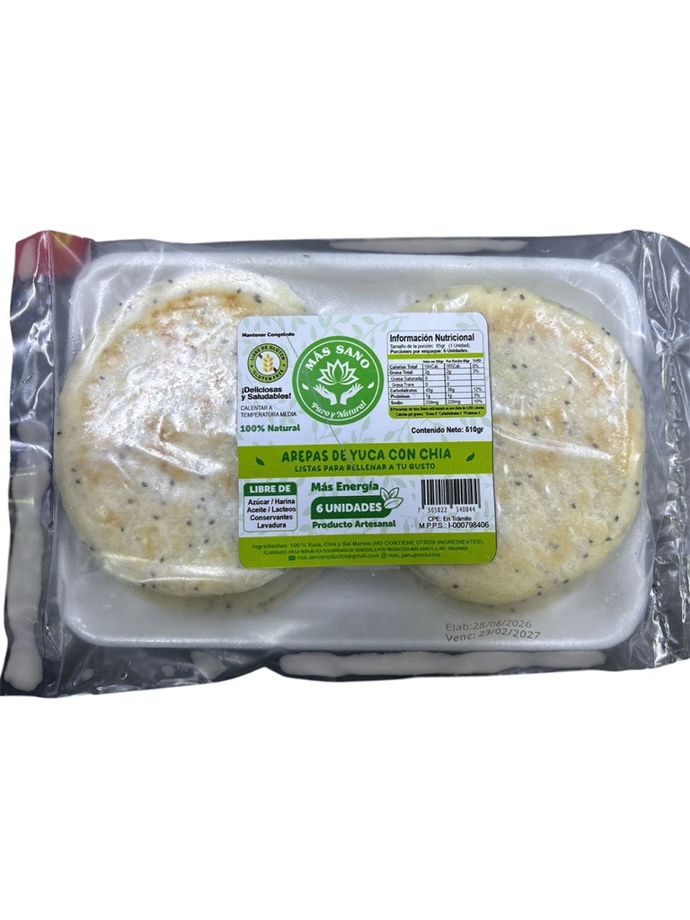 AREPAS DE YUCA CON CHIA MAS SANO 6 UND