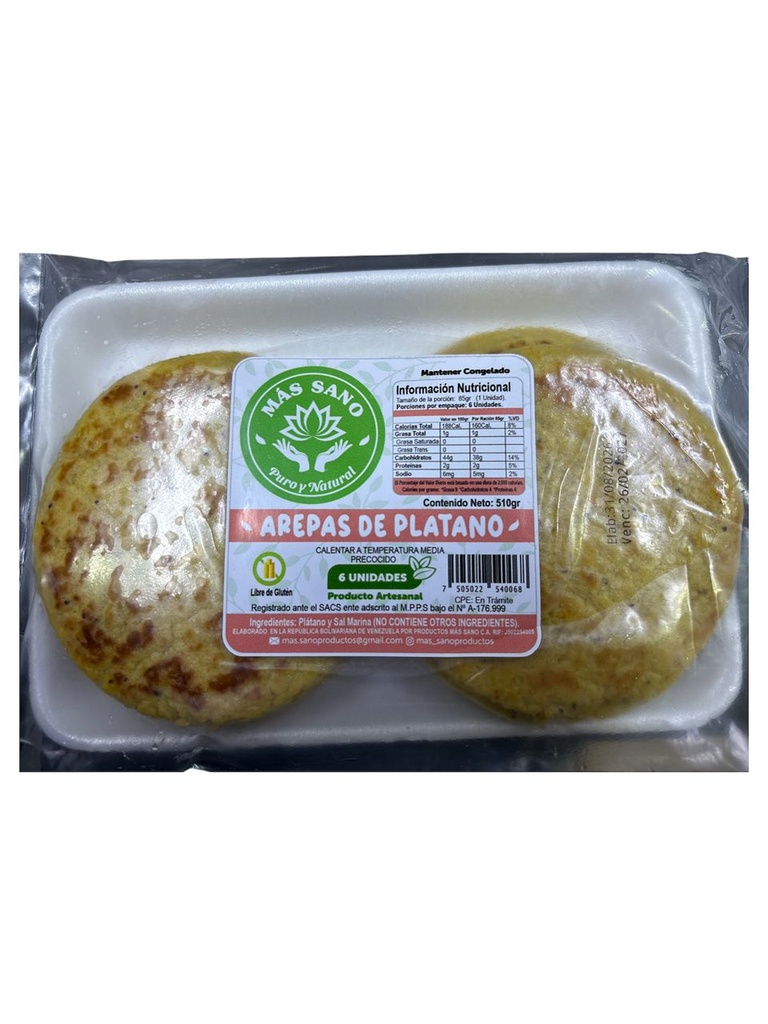 AREPAS DE PLATANO MAS SANO 6 UND