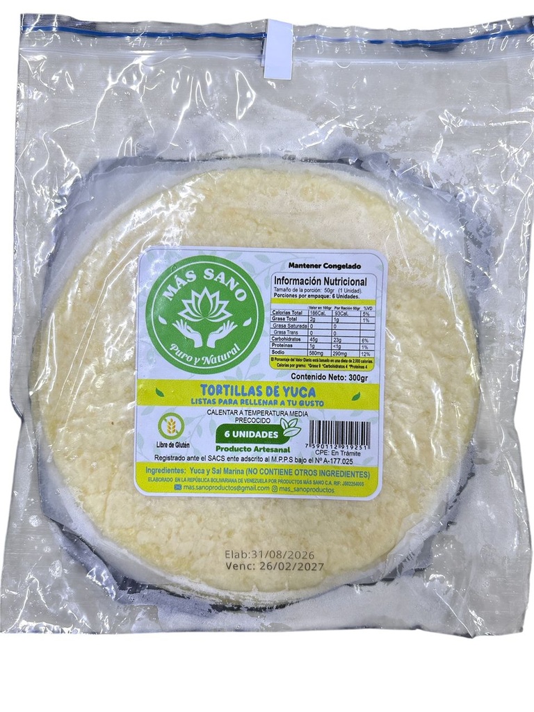 TORTILLAS DE YUCA MAS SANO 6 UND