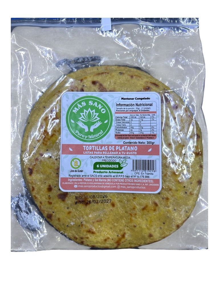 TORTILLAS DE PLATANO MAS SANO 6 UND