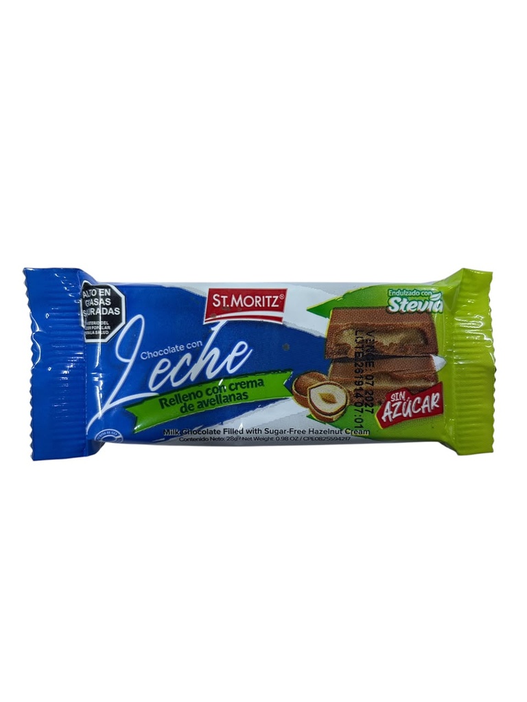 BARRA DE CHOCOLATE LECHE RELLENA DE CREMA DE AVELLANA C/STEVIA