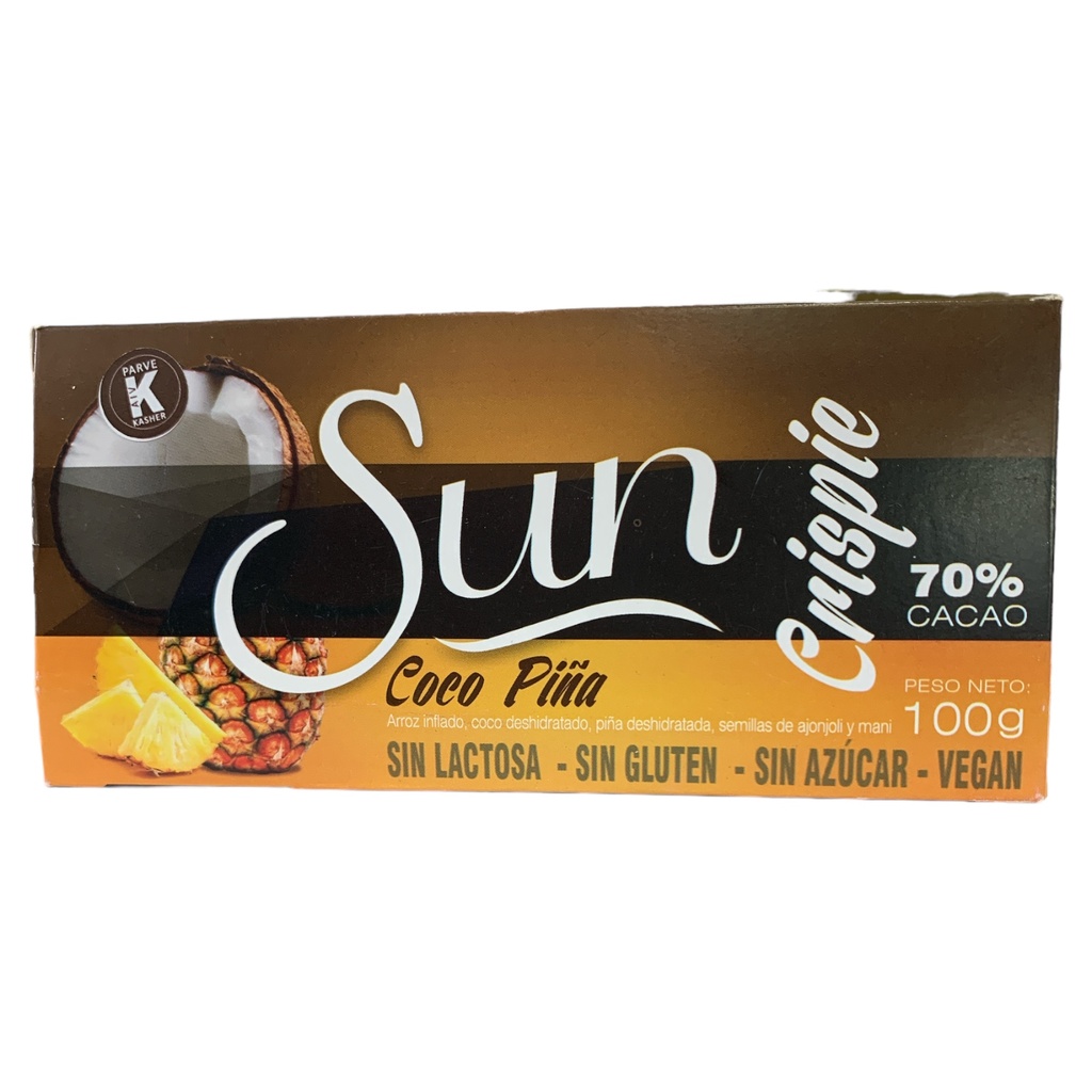 CHOCOLATE SUN  COCO PIÑA CRISPIE 70% CACAO 100GR