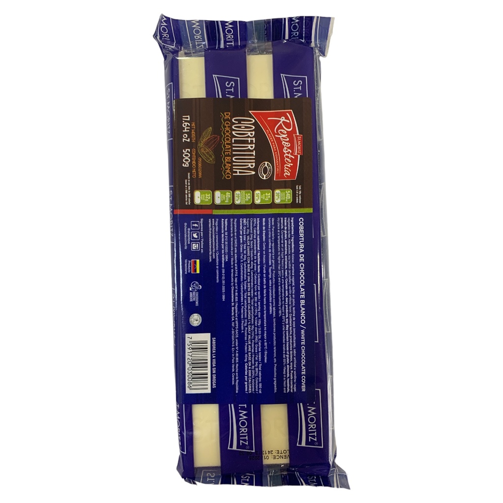 COBERTURA CHOCOLATE BLANCO ST MORITZ AZUL 500GR