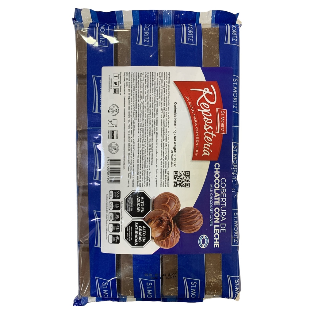 COBERTURA CHOCOLATE LECHE ST MORITZ AZUL 1KG