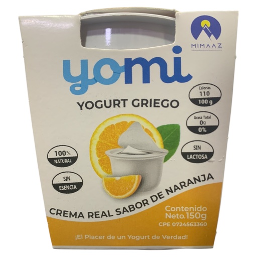 [K1868] YOGURT GRIEGO YOMI CREMA REAL NARANJA 150GR