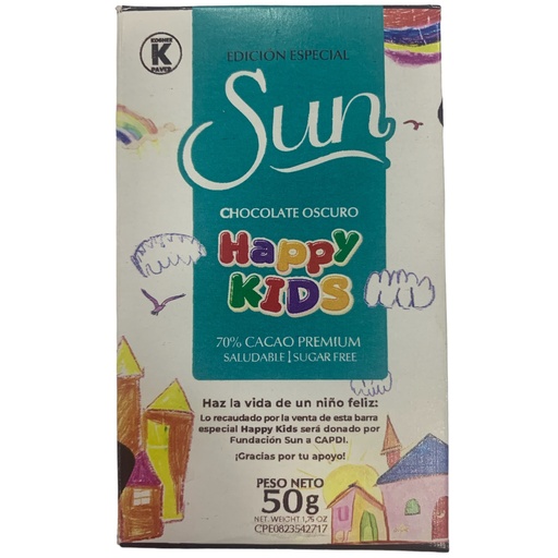 [k0226] CHOCOLATE SUN HAPPY KIDS OSCURO 70% 50 GR