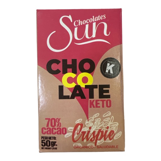 [k0228] CHOCOLATE KETO OSCURO CON CRISPIE 50 GR SUN