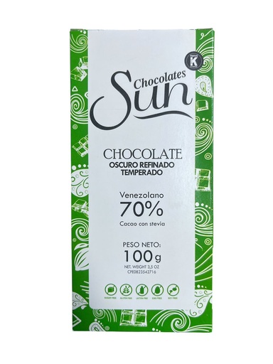 [K0279] CHOCOLATE OSCURO REFINADO TEMPERADO SUN 100GR