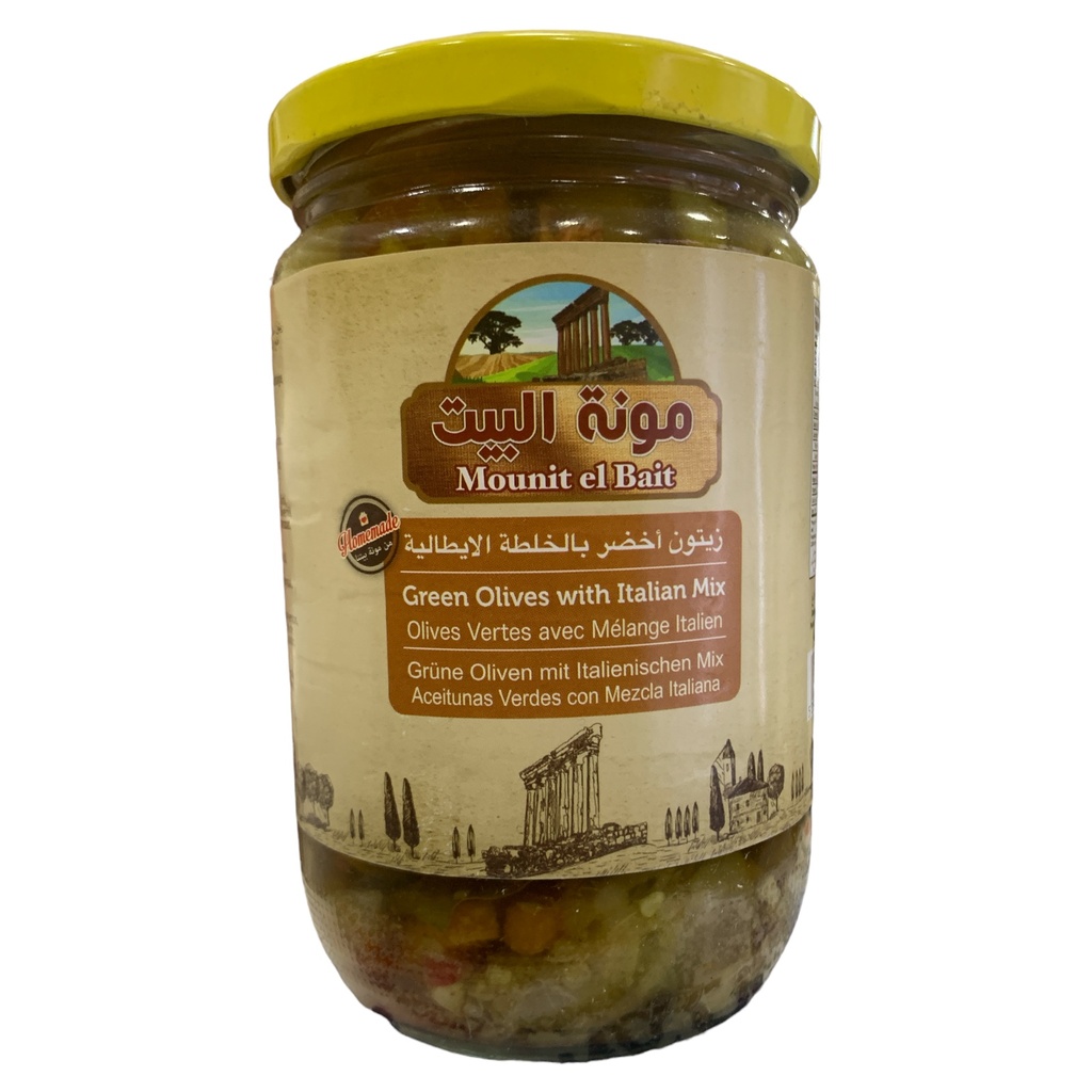 ENCURTIDO ACEITUNAS VERDES CON MEZCLA ITALIANA 660G MOUNIT EL BAIT