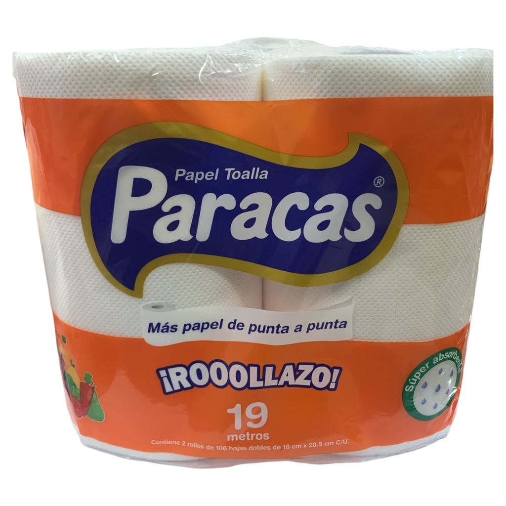 TOALLIN PARACAS ROOLLAZO 106 HOJAS ABSORBENTES C/ROLLO (2 ROLLOS)