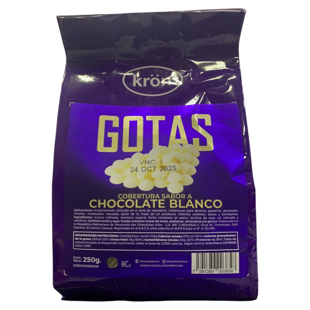 GOTAS DE COBERTURA CHOCOLATE BLANCO KRON 250 GR