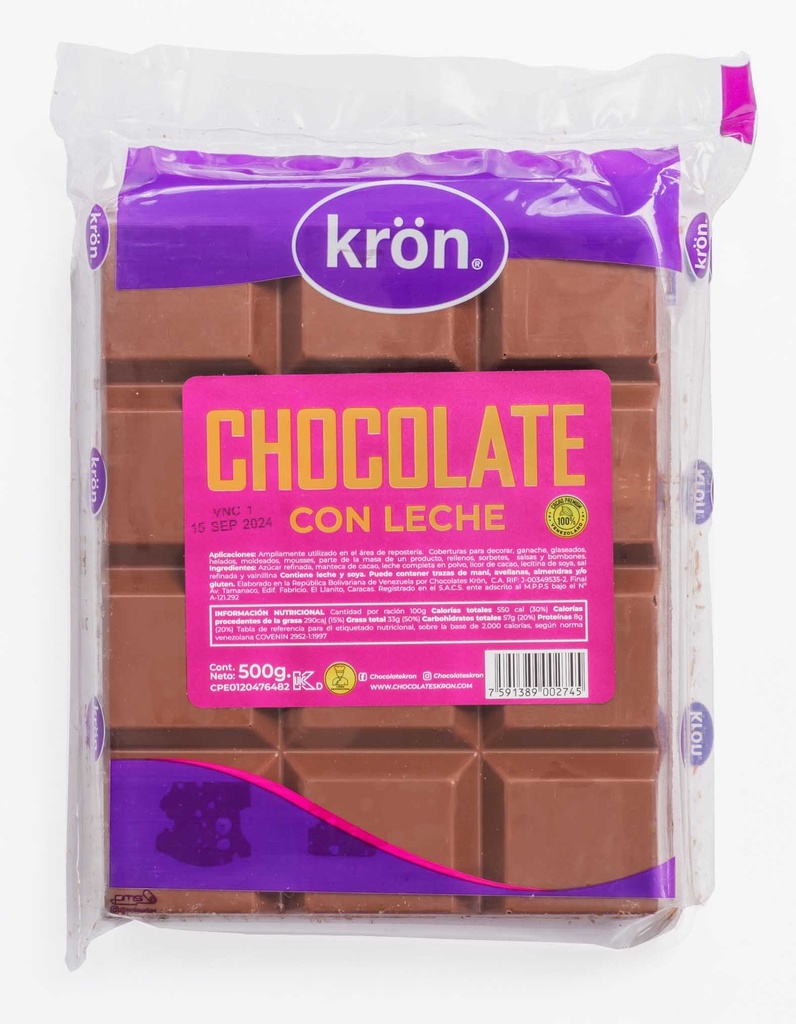 COBERTURA CHOCOLATE CON LECHE 500 GR