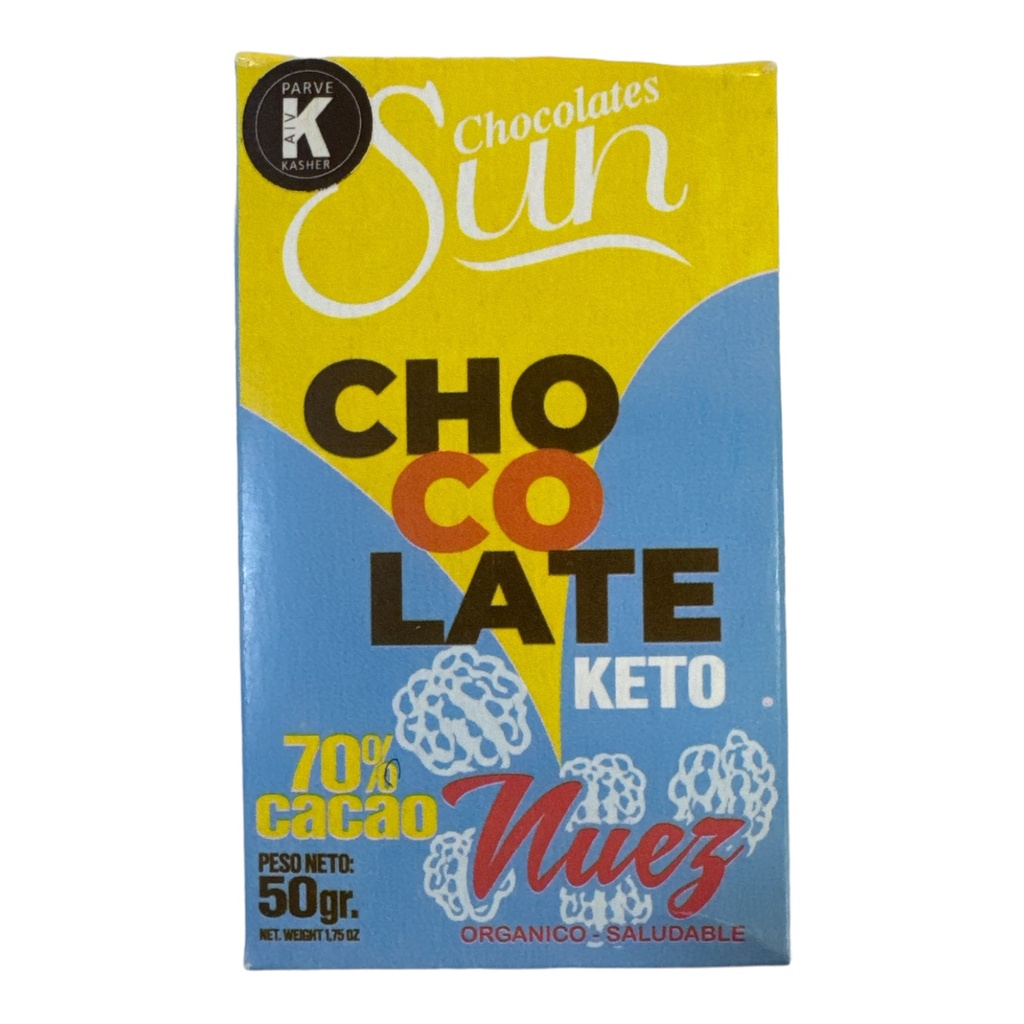 CHOCOLATE SUN KETO OSCURO CON NUEZ 50 GR