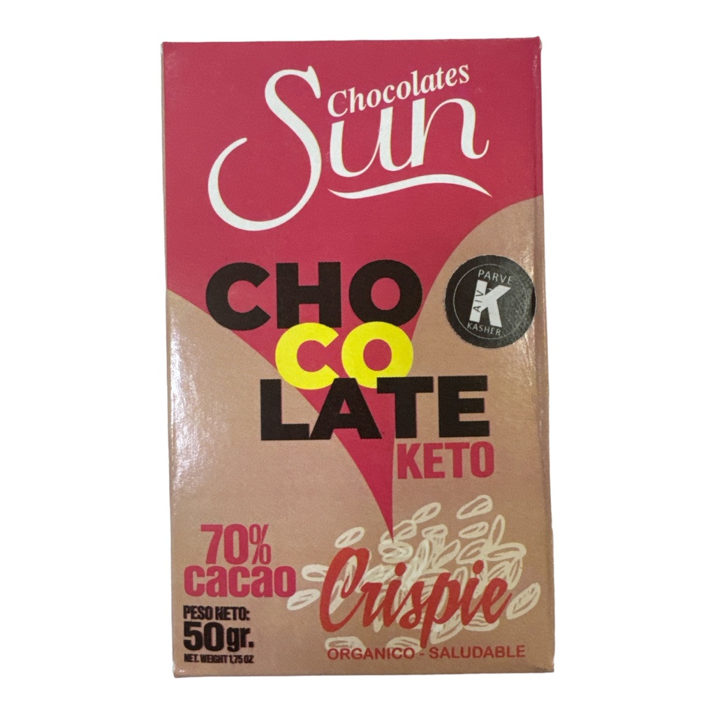 CHOCOLATE KETO OSCURO CON CRISPIE 50 GR SUN