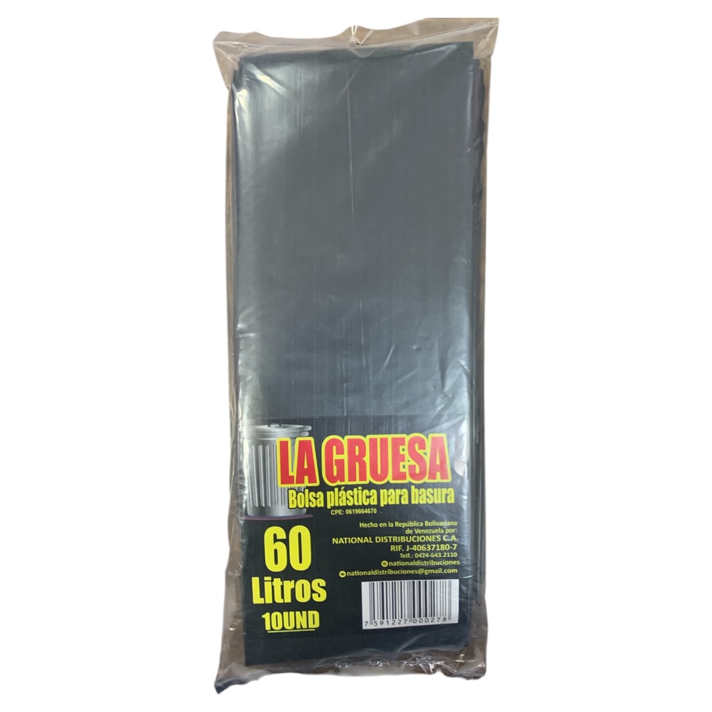 BOLSAS PLASTICAS PARA BASURA 60 LT LA GRUESA