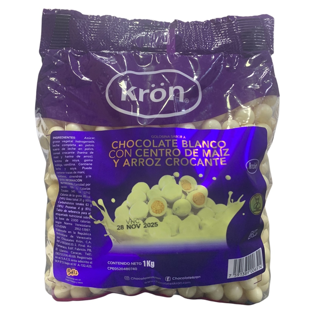 CHOCOLATE BLANCO BALLS GRANDE KRON X KG
