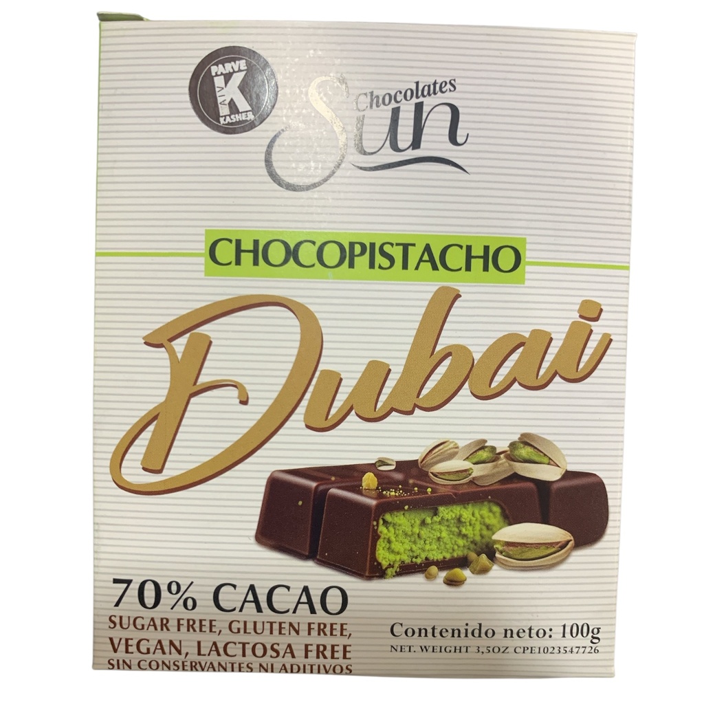 CHOCHOLATE SUN CHOCOPISTACHO DUBAI 70%CACAO 100GR