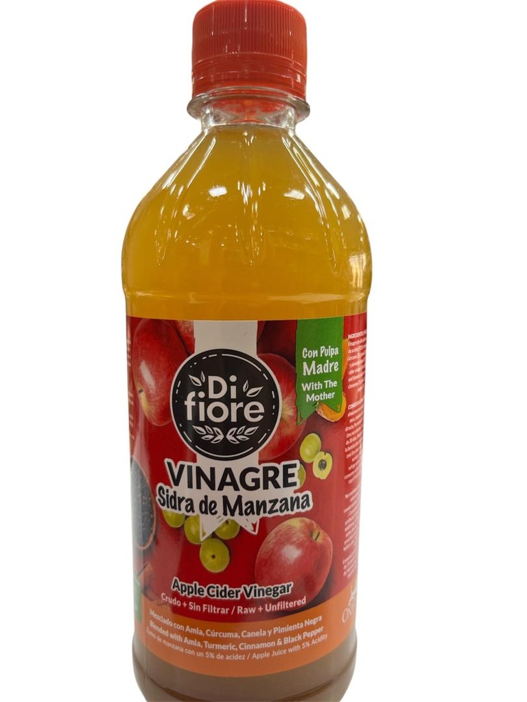 VINAGRE DE MANZANA DI FIORE CON AMLA, CANELA, CURCUMA 500ML  Y PIMIENTA NEGRA