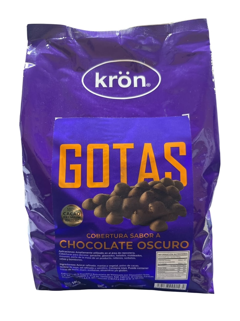 GOTAS DE COBERTURA CHOCOLATE OSCURO KRON 1KG