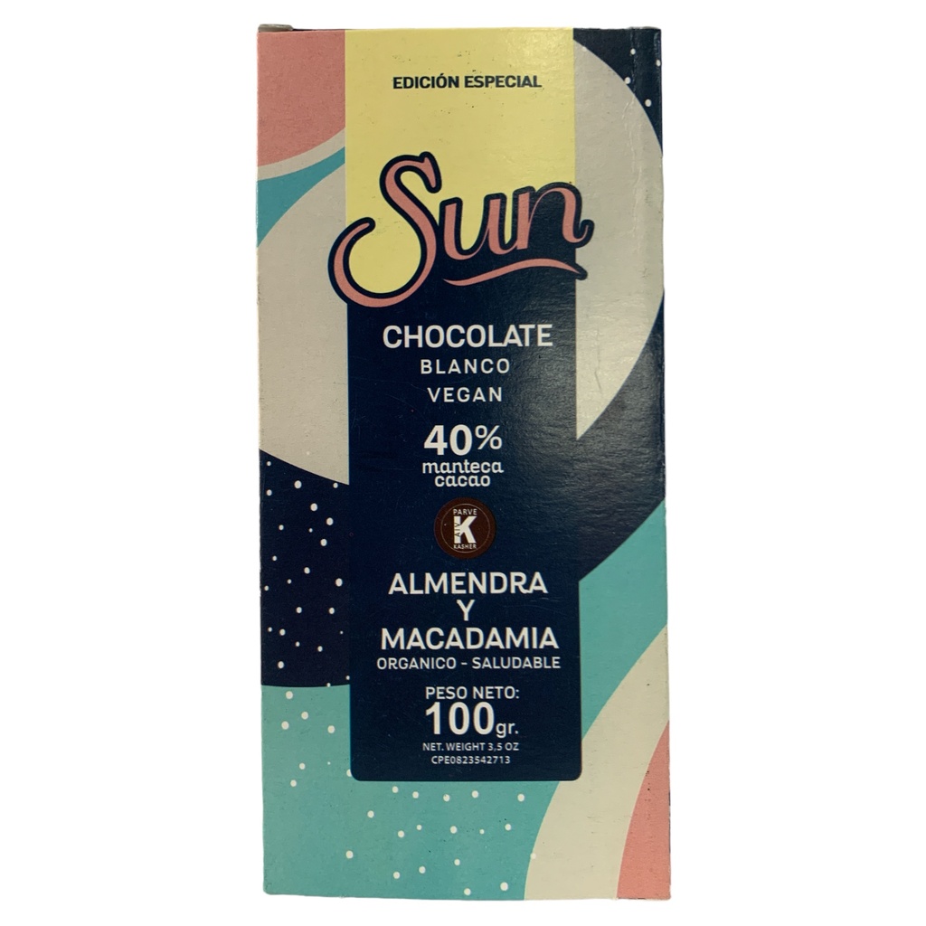 CHOCOLATE SUN BLANCO VEGAN 40% ALMENDRA Y MACADAMIA 100GR