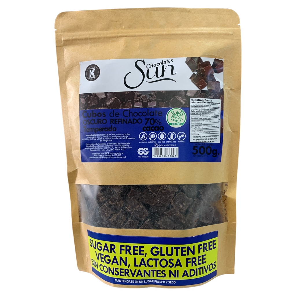 CHOCOLATE SUN CUBOS OSCUROS REFINADOS 500G 70% CACAO