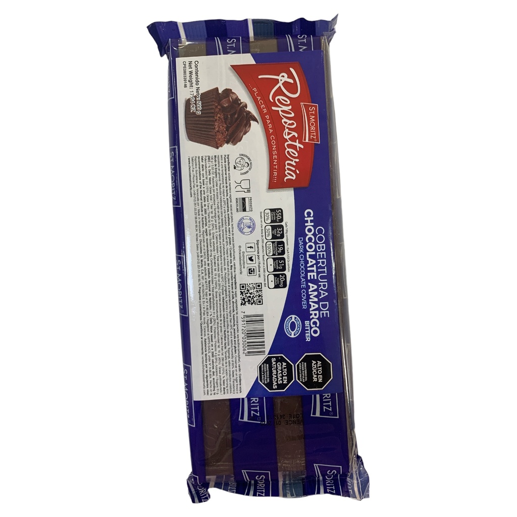 COBERTURA CHOCOLATE AMARGO ST MORITZ AZUL 500GR