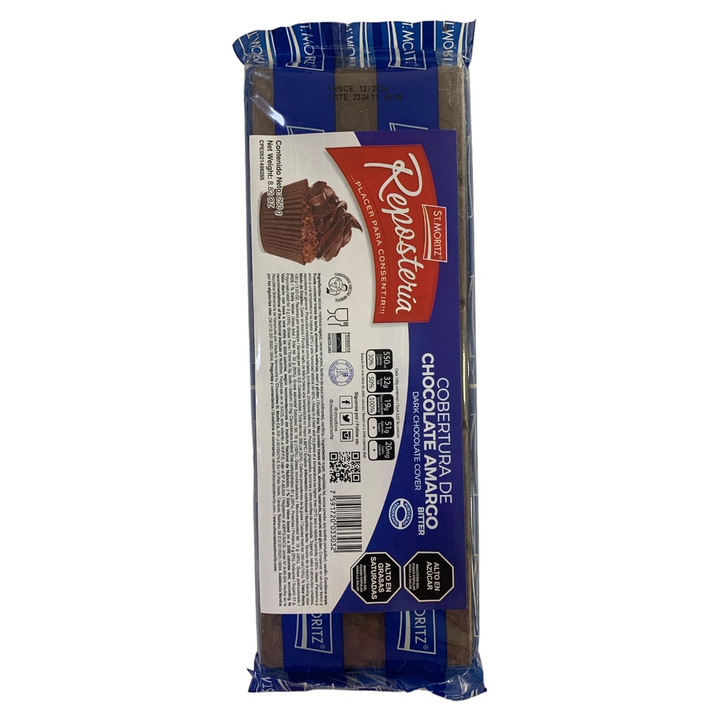 COBERTURA CHOCOLATE AMARGO ST. MORITZ AZUL 250GR