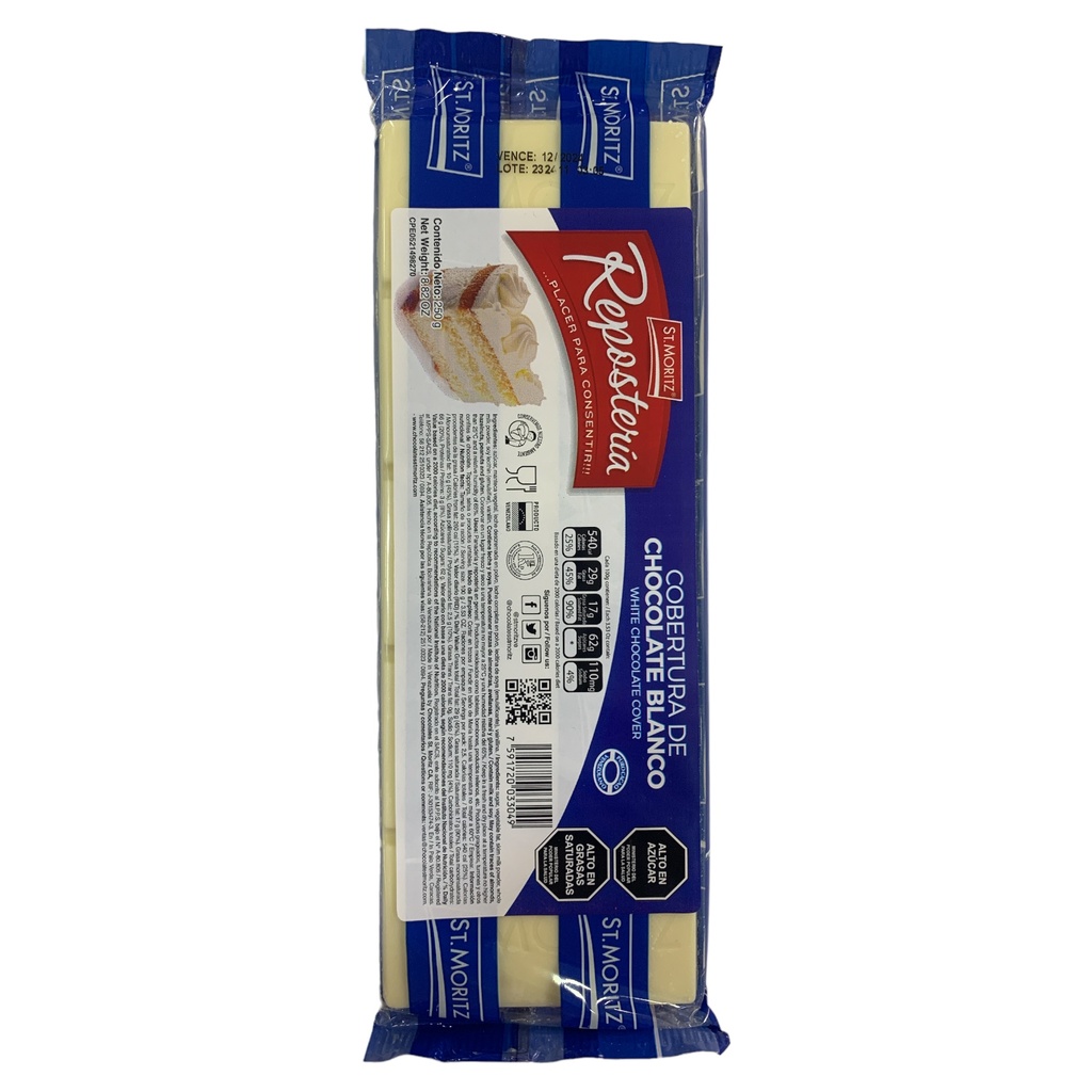 COBERTURA CHOCOLATE BLANCO ST. MORITZ AZUL 250GR