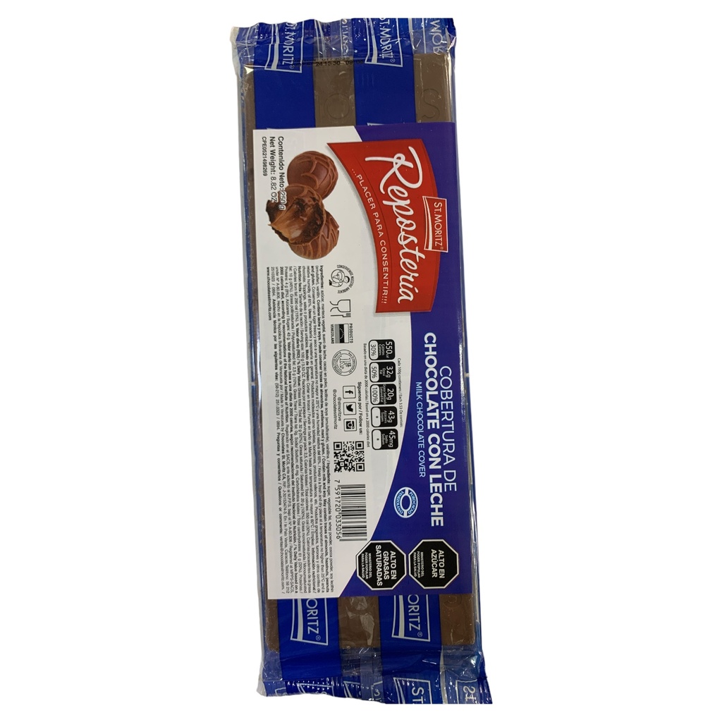 COBERTURA CHOCOLATE DE LECHE ST. MORITZ AZUL 250GR