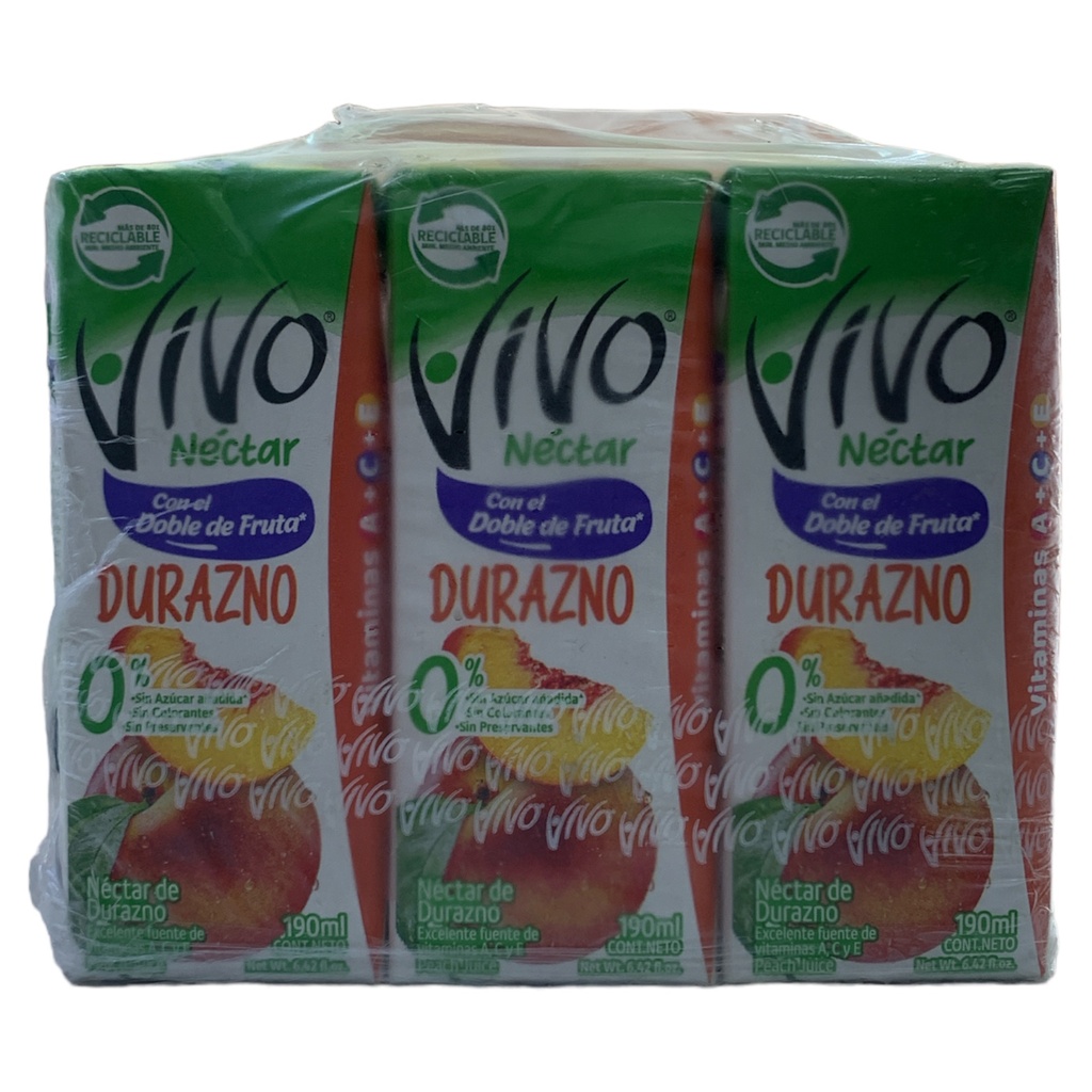TRIPACK NECTAR VIVO DURAZNO S/A 190ML