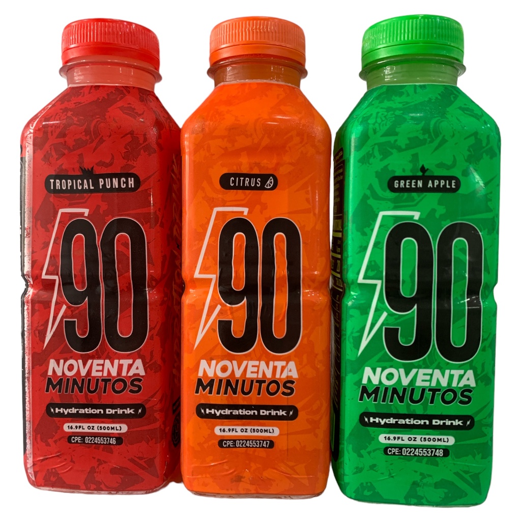 BEBIDA ENERGETICA 90 MINUTOS 500ML CITRUS/TROPICAL PUNCH/GREEN APPLE