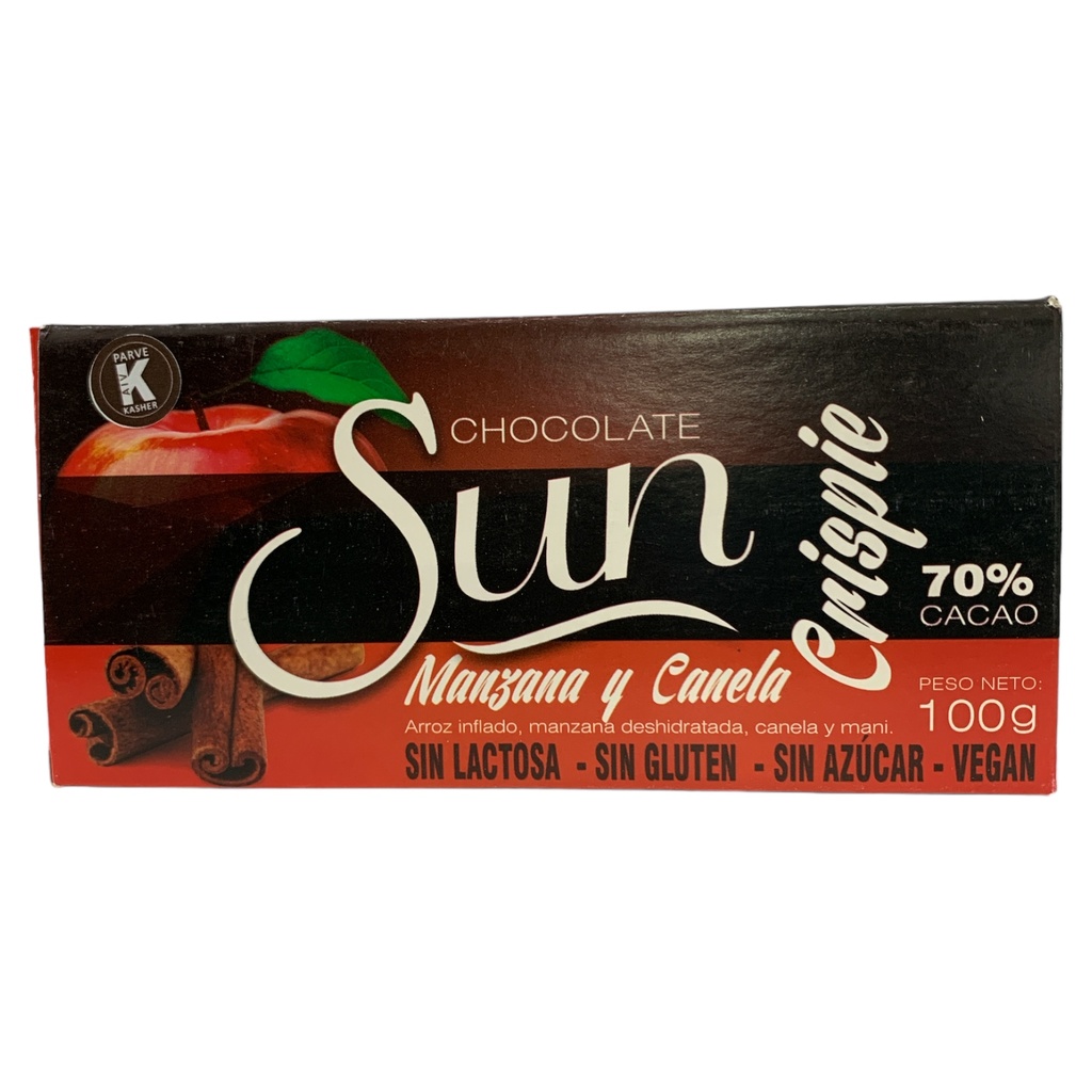 CHOCOLATE SUN MANZANA Y CANELA 70% CACAO 100GR