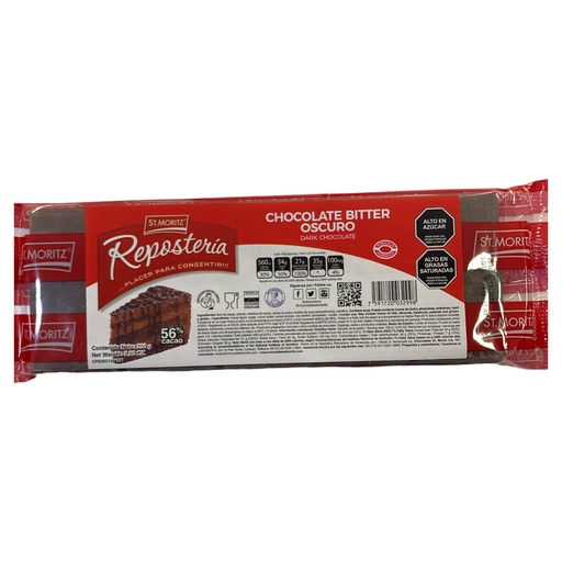 [K290] BARRA DE CHOCOLATE BITTER ST MORITZ ROJO 250GR