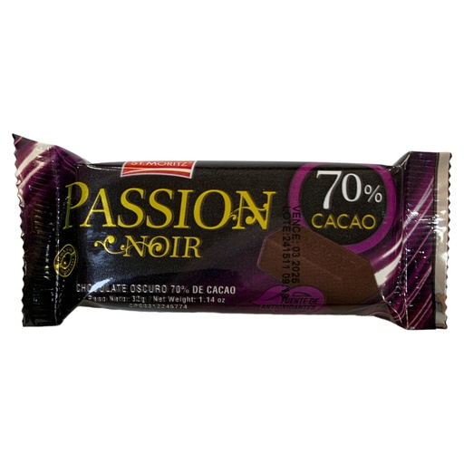 CHOCOLATE OSCURO 70% CACAO PASSION NOIR 32GR ST MORITZ