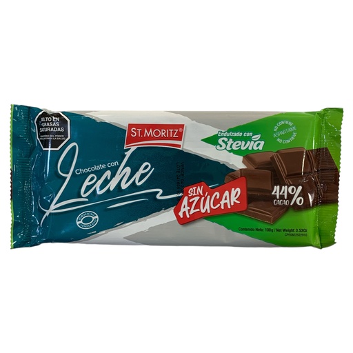 [K537] BARRA CHOCOLATE S/A LECHE C/STEVIA 100GR ST. MORITZ