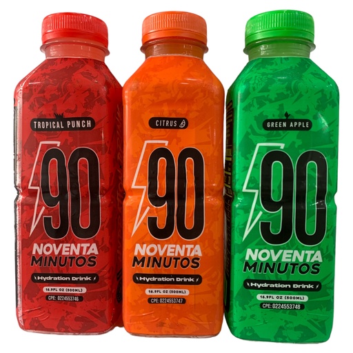 [K838] BEBIDA ENERGETICA 90 MINUTOS 500ML CITRUS/TROPICAL PUNCH/GREEN APPLE