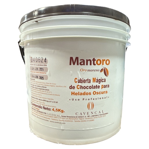 CUBIERTA MAGICA DE CHOCOLATE PARA HELADOS OSCURA MANTORO 4.5KG