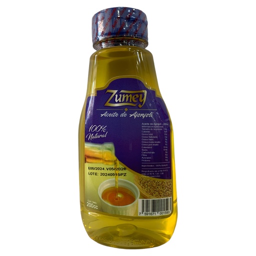 [K2291] ACEITE DE AJONJOLI ZUMEY 200CC