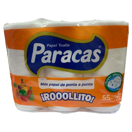 [K2346] TOALLIN PARACAS ROOLLITO 55 HOJAS ABSORBENTES C/ROLLO (PACK 3 ROLLOS)