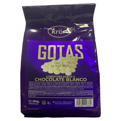 [K0521] GOTAS DE COBERTURA CHOCOLATE BLANCO KRON 250 GR