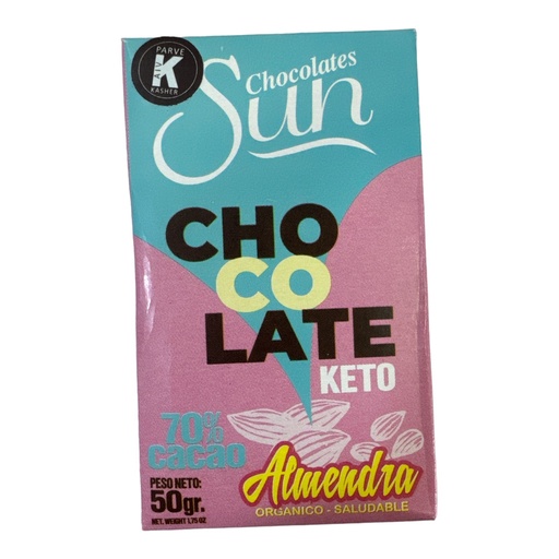 CHOCOLATE SUN KETO OSCURO CON ALMENDRAS 50 GR