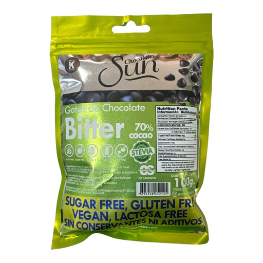 [K0130] GOTAS DE CHOCOLATE SUN OSCURO CON STEVIA 100 GR