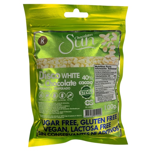 [K0206] DISCO DE CHOCOLATE SUN BLANCO CON STEVIA 100 GR