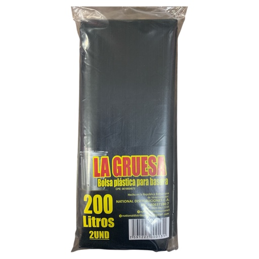 BOLSAS PARA BASURA 200LT (2UND) LA GRUESA